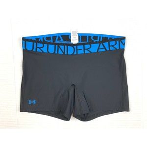 Under Armour Women's Bike Shorts Sz M Black Spandex Blue Waistband